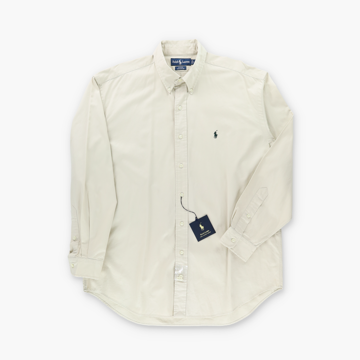 RALPH LAUREN 'Blake' Khaki & Green Embroidered Logo Long Sleeve Shirt (L TALL)