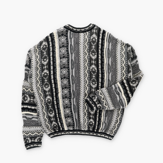 TUNDRA CANADA Canadian Made Grey & Off White Coogi Style 3D Knit Sweater (L)