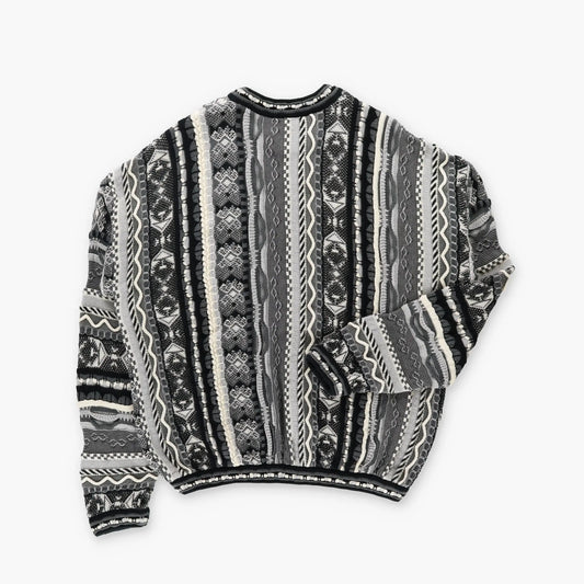 TUNDRA CANADA Canadian Made Grey & Off White Coogi Style 3D Knit Sweater (L) Vintage Sole Melbourne