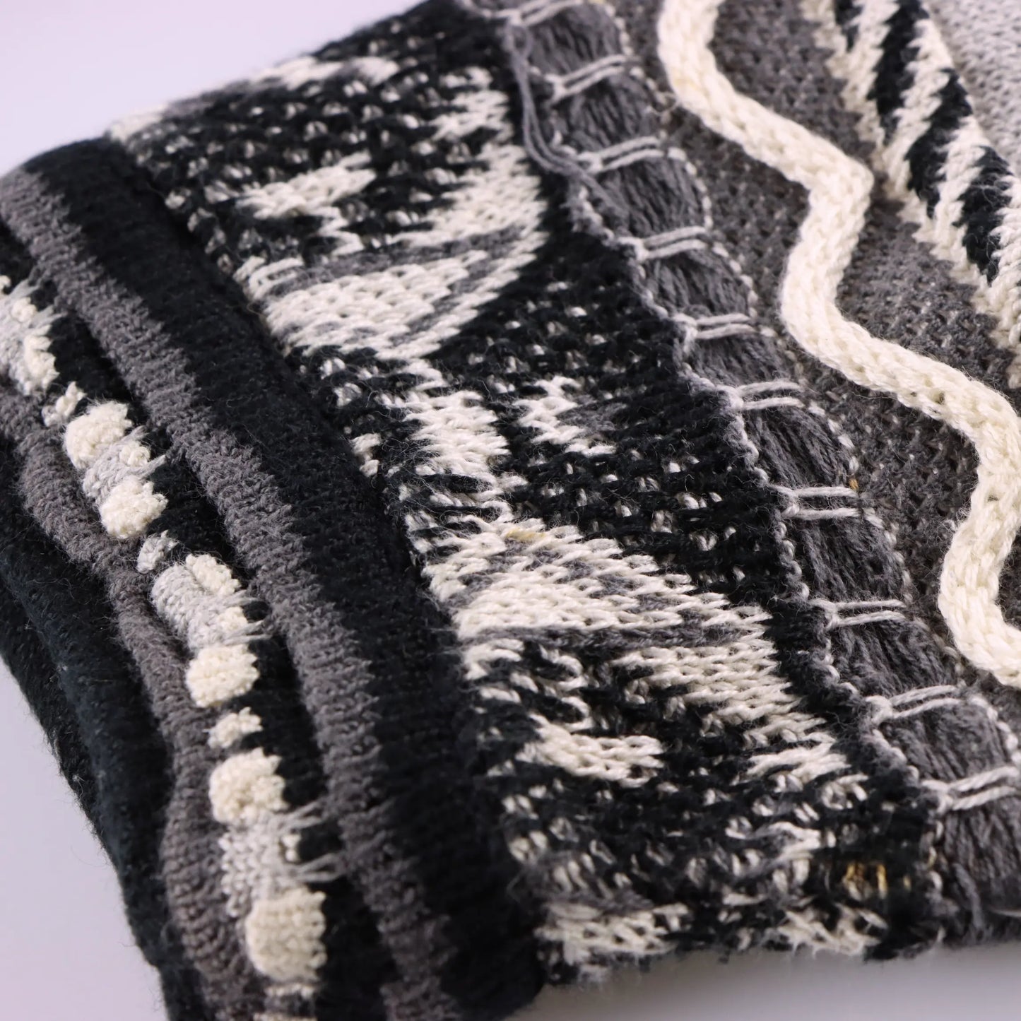 TUNDRA CANADA Canadian Made Grey & Off White Coogi Style 3D Knit Sweater (L) Vintage Sole Melbourne
