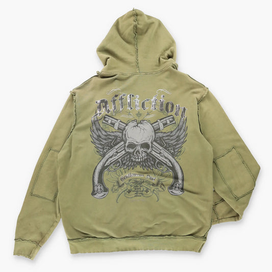 Vintage AFFLICTION Y2K Green Distressed Hoodie Sweatshirt *Aubs Vintage Sole Melbourne