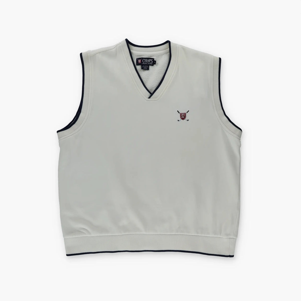 CHAPS RALPH LAUREN White & Navy Embroidered Ringer Sweatshirt Vest (M-L) Vintage Sole Melbourne