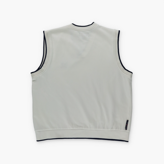 CHAPS RALPH LAUREN White & Navy Embroidered Ringer Sweatshirt Vest (M-L)