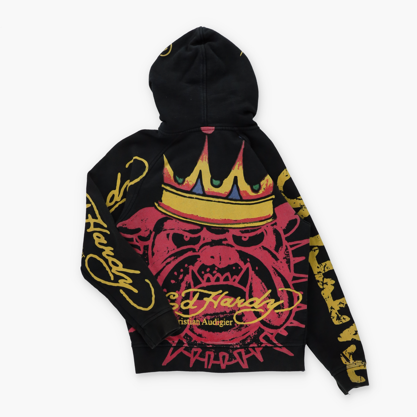 ED HARDY X CHRISTIAN AUDIGIER 'Tattoo' Y2K Style Black Full Zip Hoodie Sweatshirt (S-M)