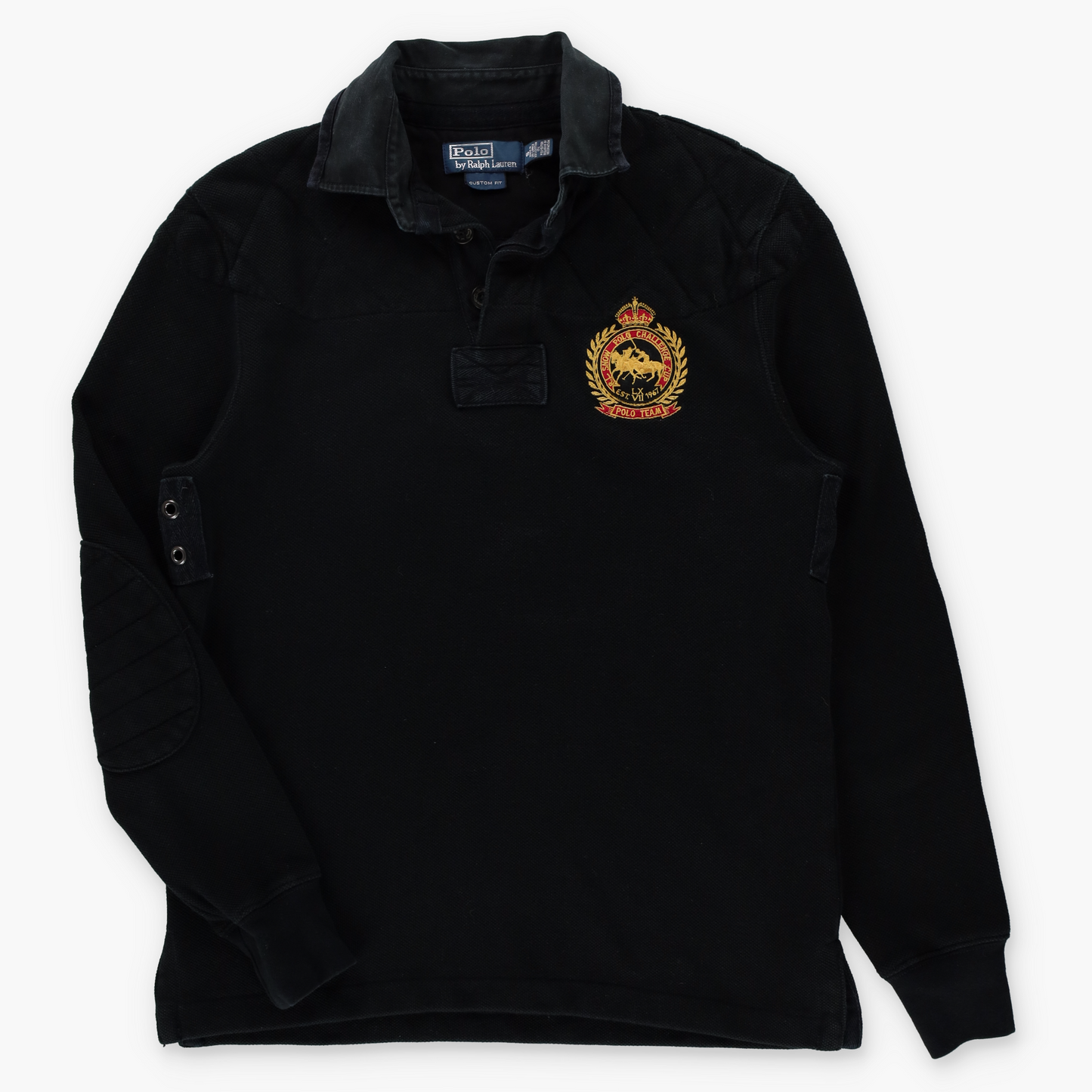 RALPH LAUREN POLO Custom Fit 'Snow Challenge' Patch Black Rugby Jumper (S)