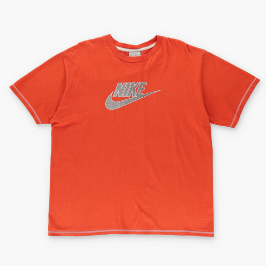 NIKE Spell Out Centre Swoosh Logo Orange Cotton T-Shirt (L)