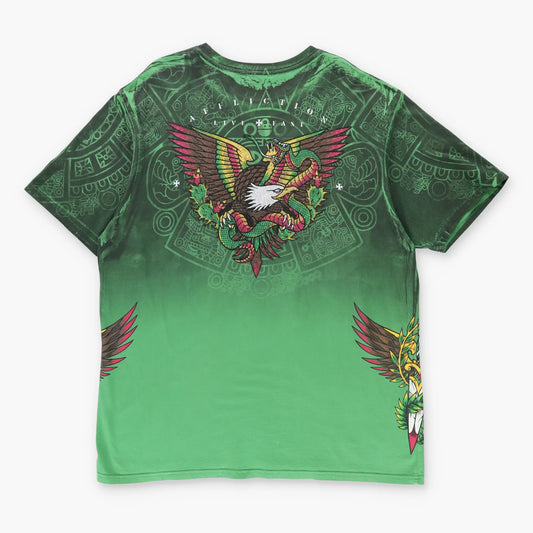 Vintage AFFLICTION Y2K Embellished Eagle Front Back Green T-Shirt (XXL)