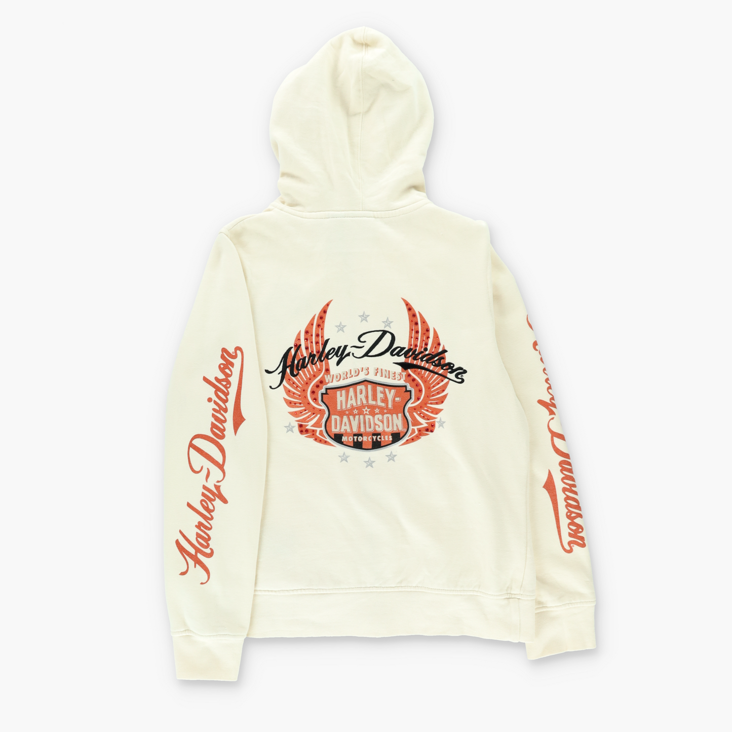 HARLEY DAVIDSON Orange Rhinestone Logo Hoodie Sweatshirt (M-L)
