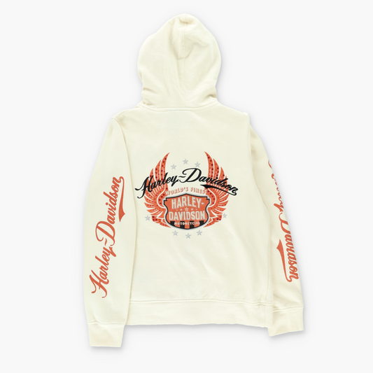 HARLEY DAVIDSON Orange Rhinestone Logo Hoodie Sweatshirt (M-L)