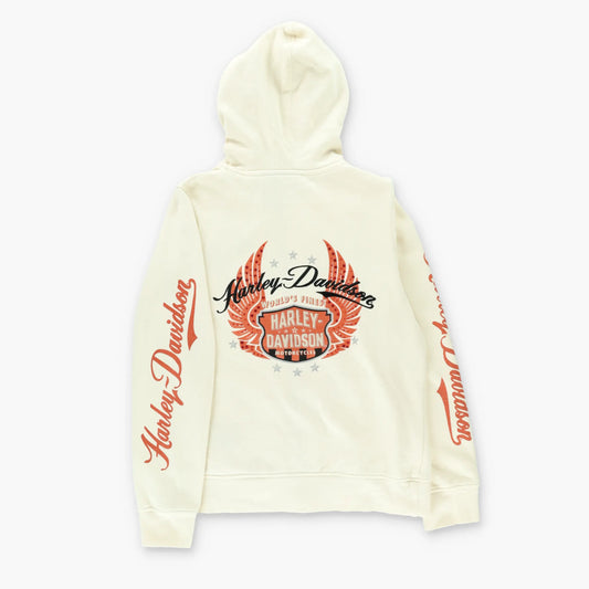 HARLEY DAVIDSON Orange Rhinestone Logo Hoodie Sweatshirt (M-L) Vintage Sole Melbourne