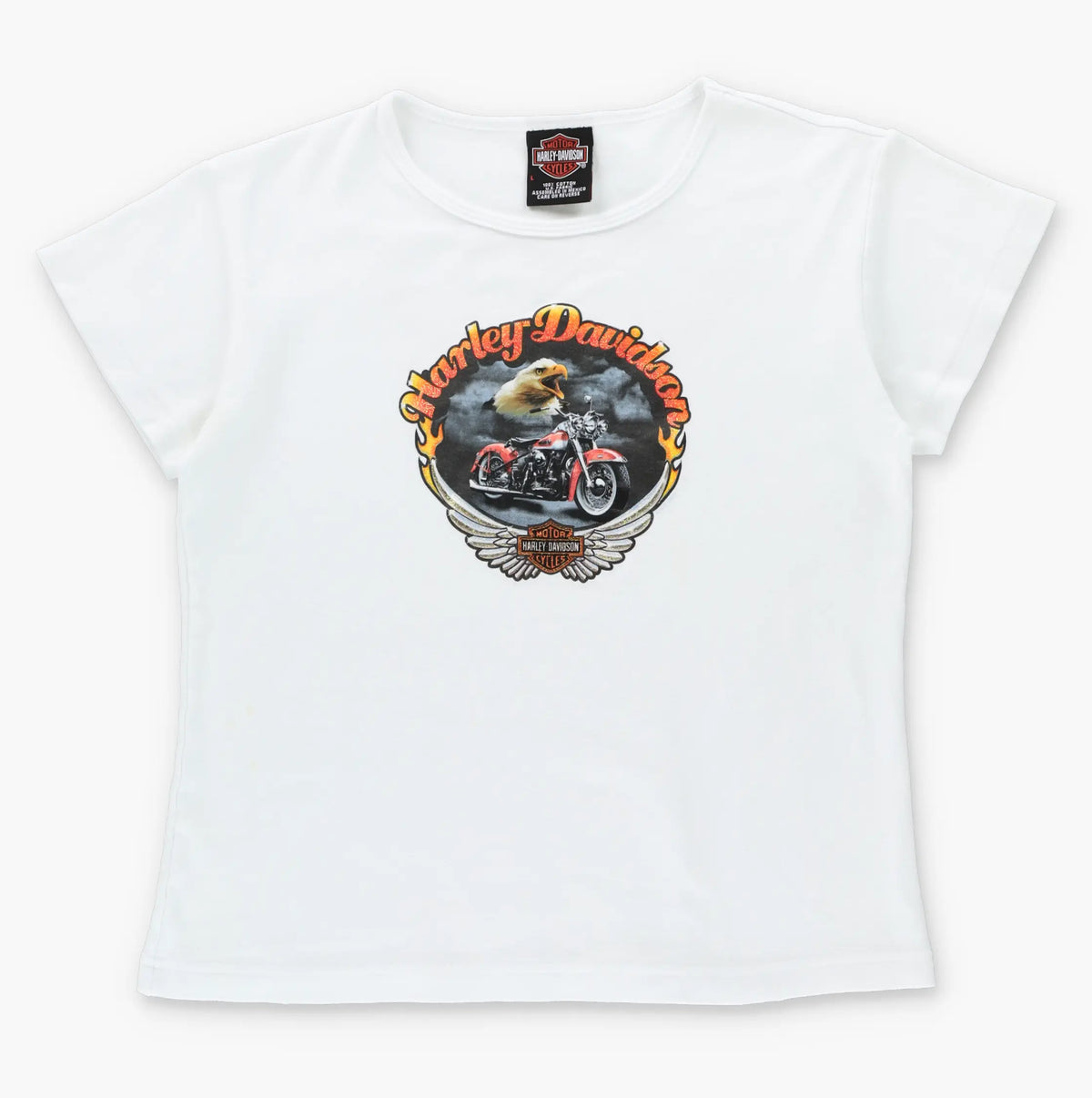 Vintage HARLEY DAVIDSON Glitter Eagle & Motorbike Waco Texas Y2K Baby Tee (Women's L) Vintage Sole Melbourne