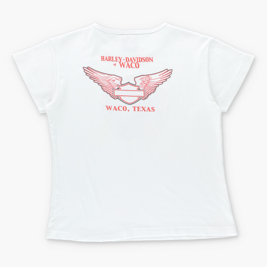 Vintage HARLEY DAVIDSON Glitter Eagle & Motorbike Waco Texas Y2K Baby Tee (Women's L) Vintage Sole Melbourne