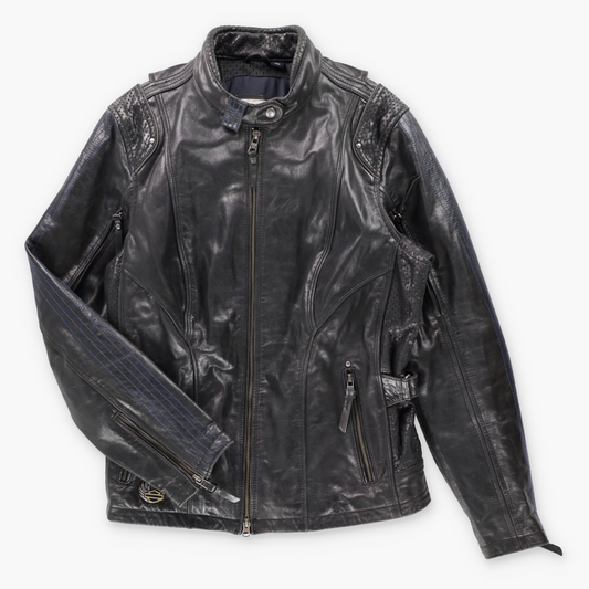 HARLEY DAVIDSON 115th Anniversary Embroidered Logo Patch Black Leather Jacket (Women's L-XL) Vintage Sole Melbourne