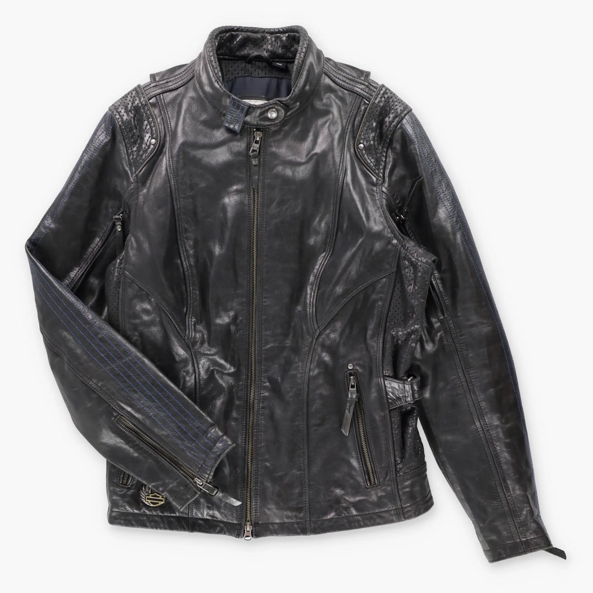 HARLEY DAVIDSON 115th Anniversary Embroidered Logo Patch Black Leather Jacket (Women's L-XL) Vintage Sole Melbourne