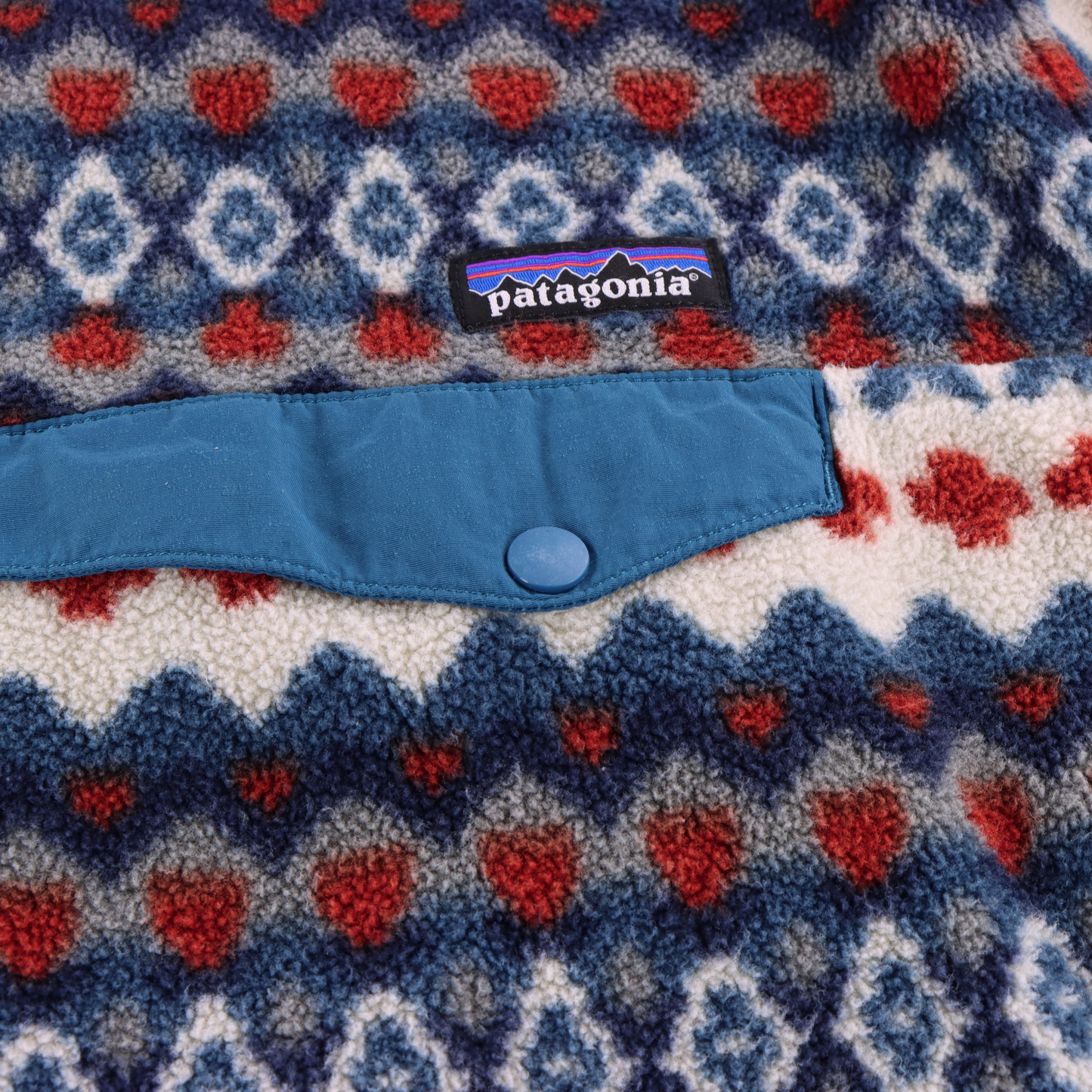 PATAGONIA 'Synchilla' Brick Red & Blue Aztec Cliff 1/4 Snap Fleece Sweatshirt (XL-XXL)