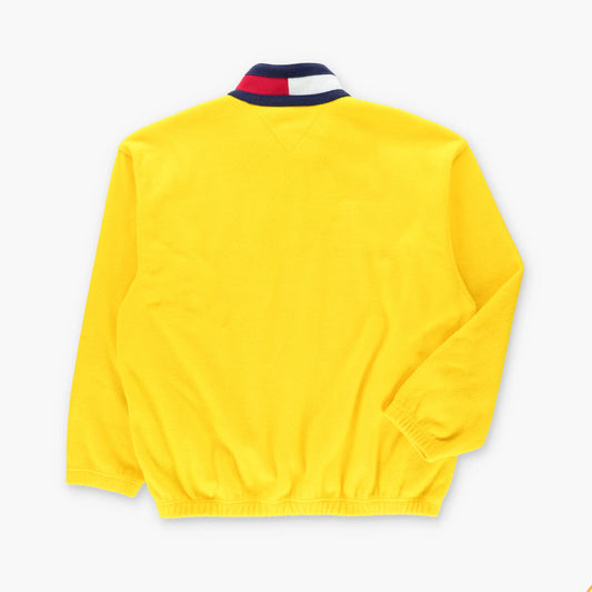TOMMY HILFIGER Flag Logo 1/4 Zip Yellow Fleece Sweatshirt (XL-XXL) Vintage Sole Melbourne