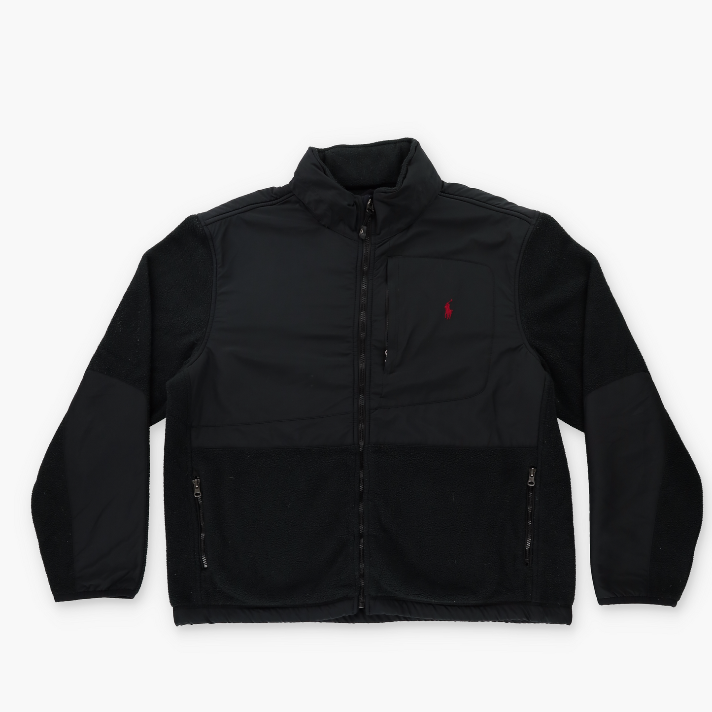 RALPH LAUREN POLO 90s Small Red Pony Black Fleece Zip-Up Jacket (XL)