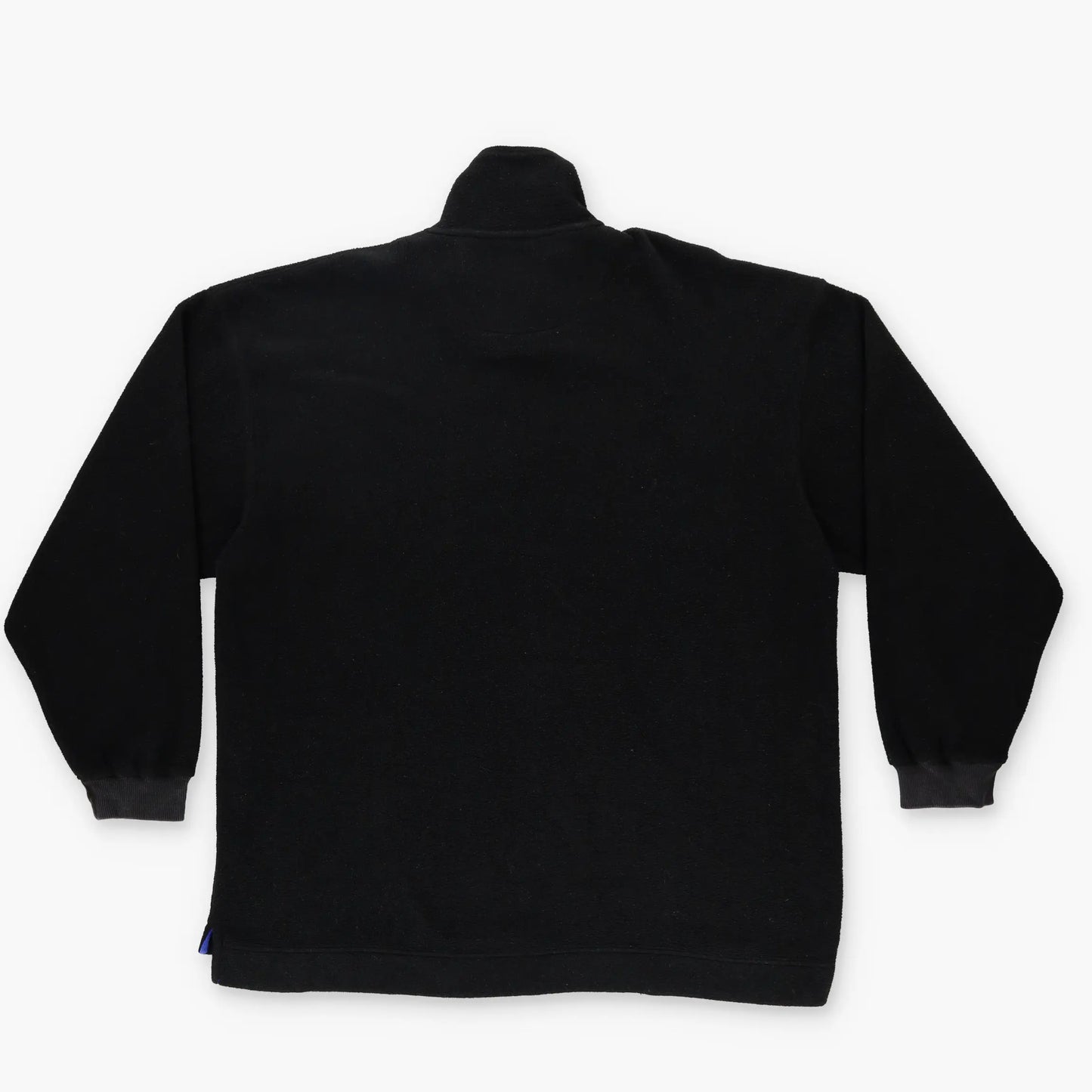 GUESS 'Classics' Blue Embroidered Spell Out Logo Black 1/4 Zip Fleece Jumper (XL) Vintage Sole Melbourne