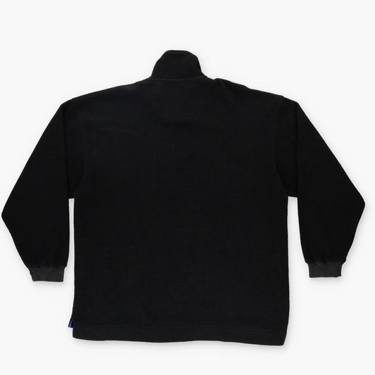 GUESS 'Classics' Blue Embroidered Spell Out Logo Black 1/4 Zip Fleece Jumper (XL) Vintage Sole Melbourne