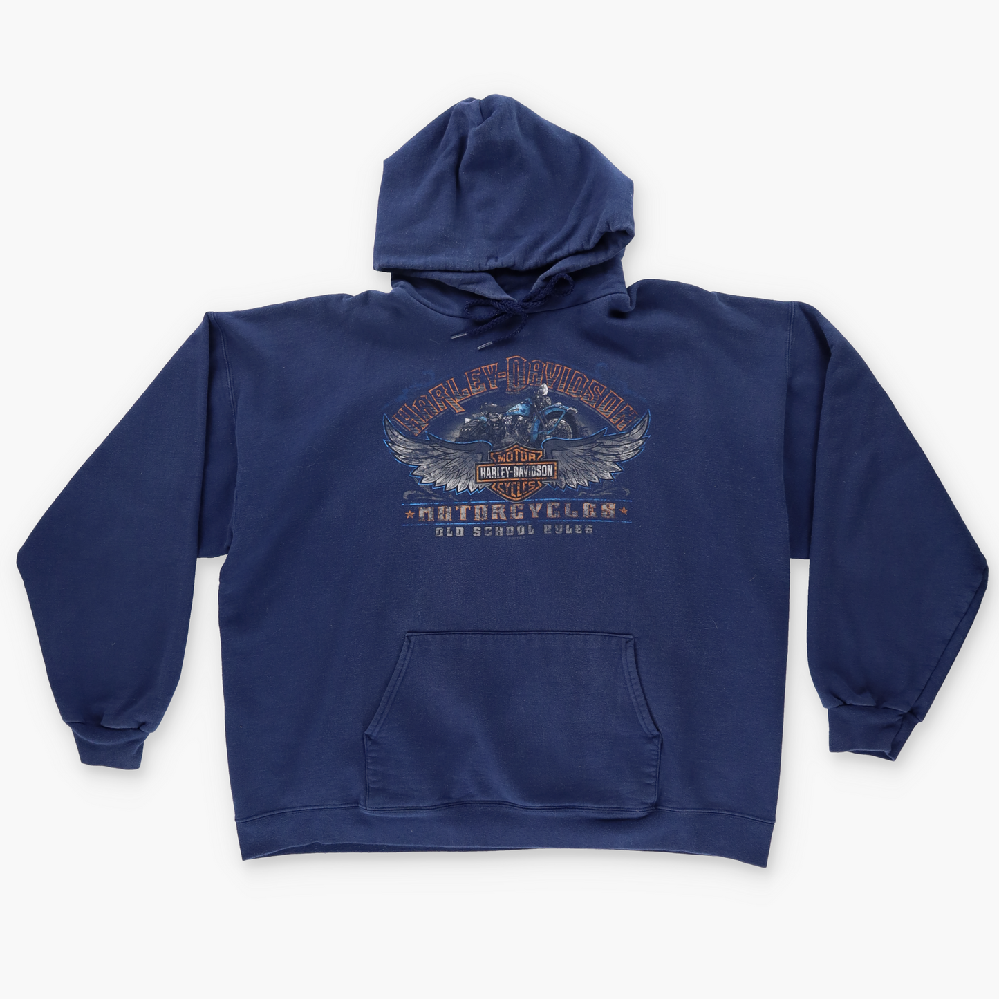 HARLEY DAVIDSON 'Old School Rules' Double Sided Navy Hooded Sweatshirt (L)