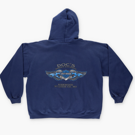 HARLEY DAVIDSON 'Old School Rules' Double Sided Navy Hooded Sweatshirt (L)