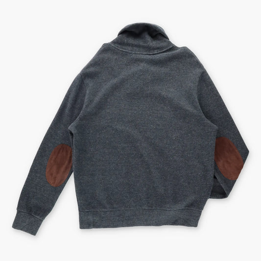Vintage POLO RALPH LAUREN Shawl Neck Button Embroidered Suede Elbow Grey Sweatshirt (XL) Vintage Sole Melbourne