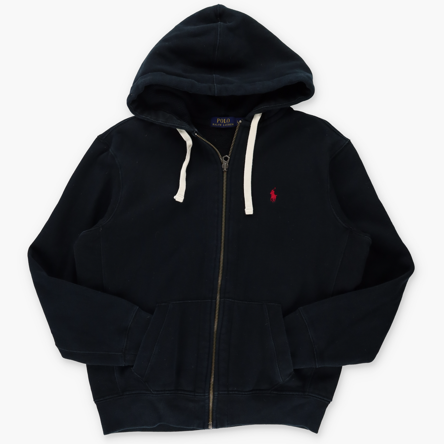 RALPH LAUREN POLO Embroidered Logo Zip Up Red & Black Hoodie Sweatshirt (M-L)