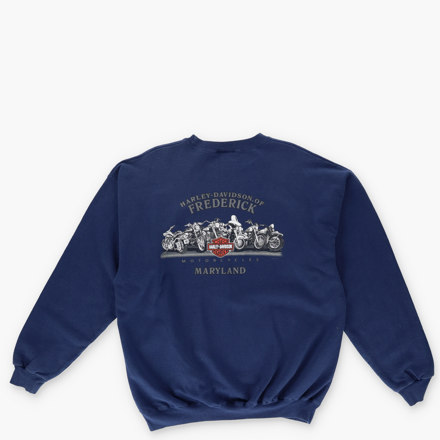 HARLEY DAVIDSON Fredrick Maryland Navy Double Sided Graphic Sweatshirt (L-XL)