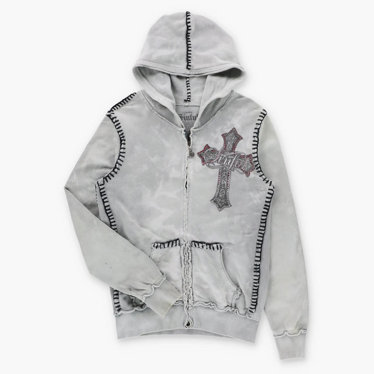 SINFUL AFFLICTION Stitching Detail & Rhinestone Embellished Y2K Full Zip Hoodie Sweatshirt (Women's M) ***COCO Vintage Sole Melbourne