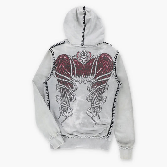 SINFUL AFFLICTION Stitching Detail & Rhinestone Embellished Y2K Full Zip Hoodie Sweatshirt (Women's M) ***COCO Vintage Sole Melbourne