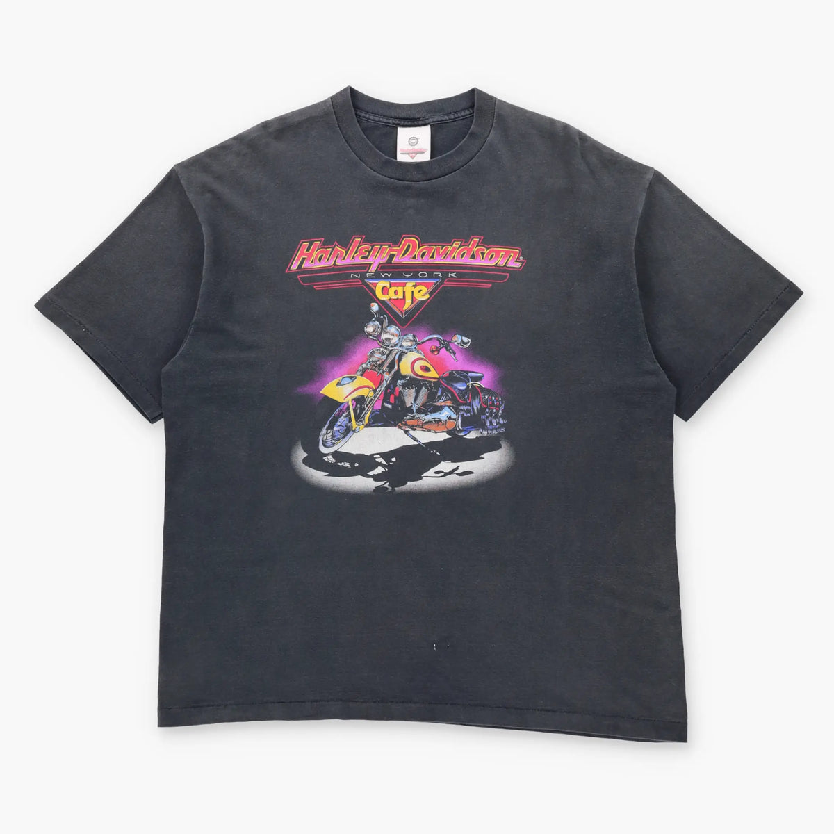 Vintage HARLEY DAVIDSON New York Cafe Retro Graphic USA Made Single Stitch Faded Black Tee (XXL) ***COCO Vintage Sole Melbourne