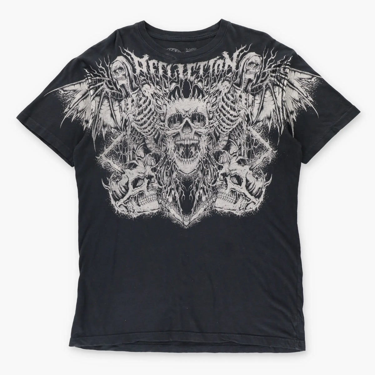 AFFLICTION Grim Reaper Skeleton & Spell Out Logo Vintage Y2K Black T-Shirt (XL TALL)