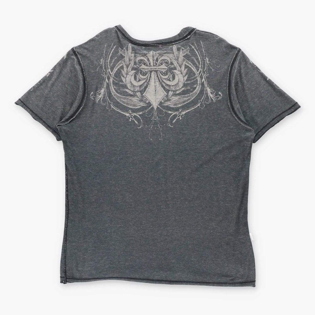 Vintage AFFLICTION Grey Reversible Y2K Wings & Laurel Skull Tee (XL)