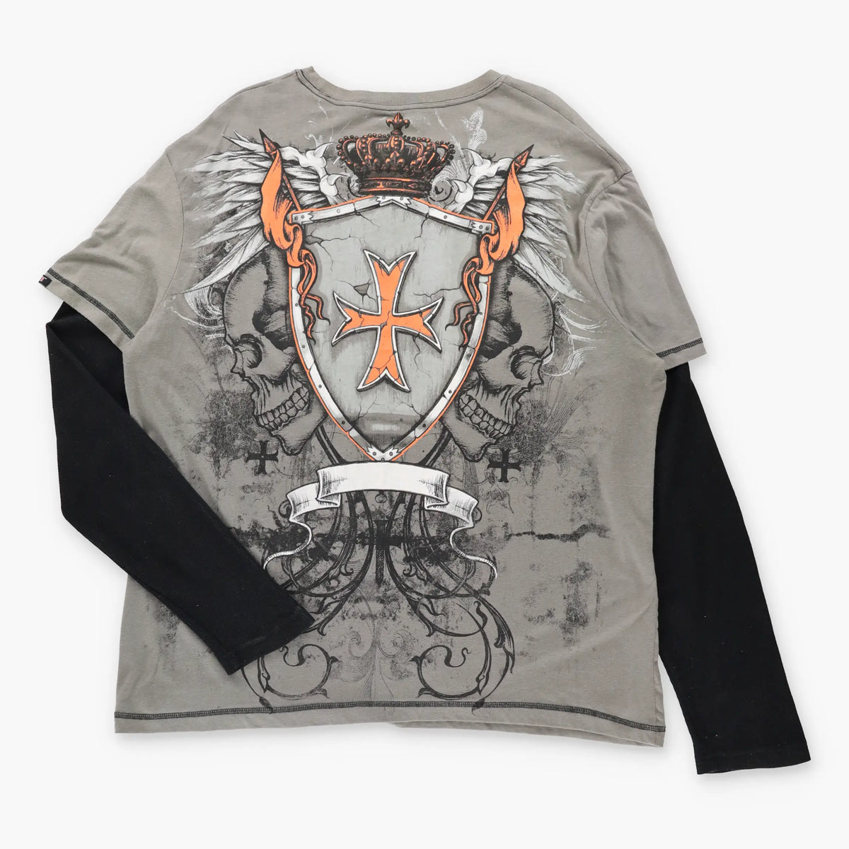 Vintage MMA ELITE Grey & Black Waffle Sleeve Y2K Long Sleeve Tee (XXL)