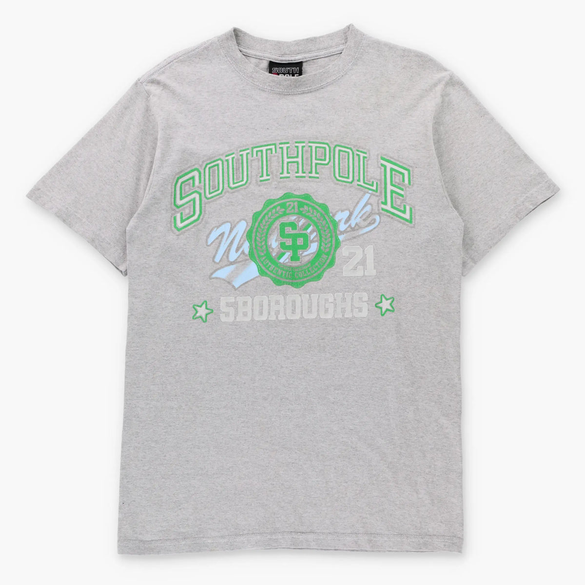 SOUTHPOLE New York Boroughs Glitter Graphic Vintage Y2K Grey T-Shirt (L TALL)