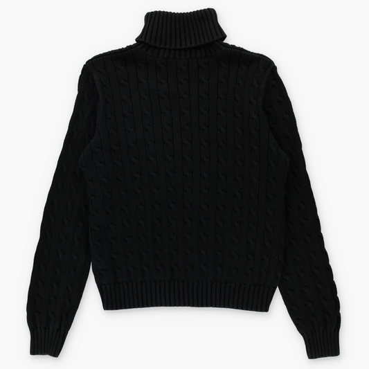 RALPH LAUREN SPORT Black & Purple Embroidered Logo Cable Knit Roll Neck Sweater (M-L)