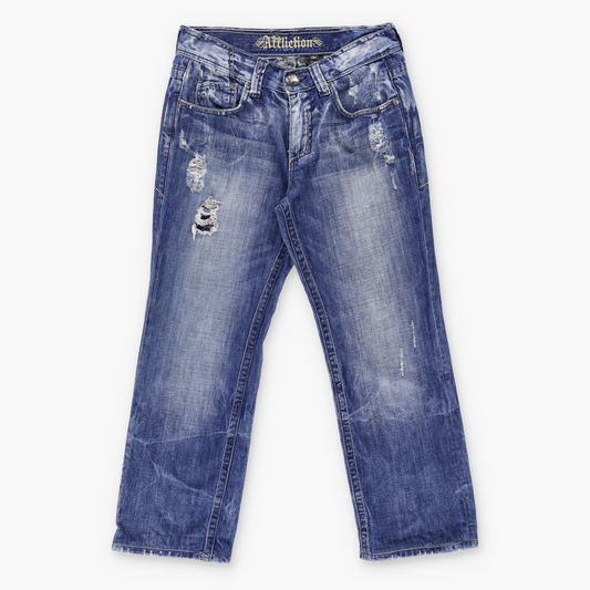 AFFLICTION Y2K Cross Embroidered Pockets Distressed Jeans (32 x 32)