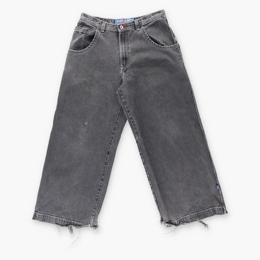 JNCO JEANS Y2K Embroidered Graffiti USA Made Dark Distressed Grey Jeans (36 x 32) - Vintage Sole Melbourne