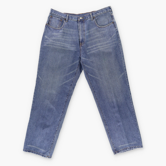 Vintage EVISU Embroidered Big Gold Seagull Logo Blue Jeans (42)