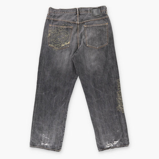 ECKO UNLTD Y2K Embroidered 'Baggy-Fit' Black & Gold Denim Jeans (36) - Vintage Sole Melbourne