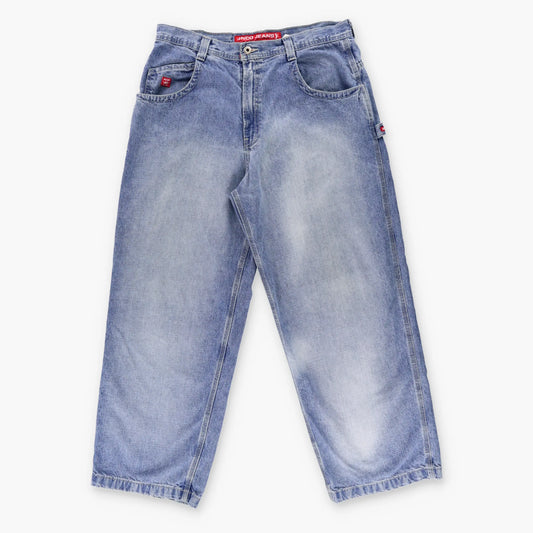 JNCO JEANS Y2K Embroidered Blue & Red Cargo Jeans (38 x 32) - Vintage Sole Melbourne