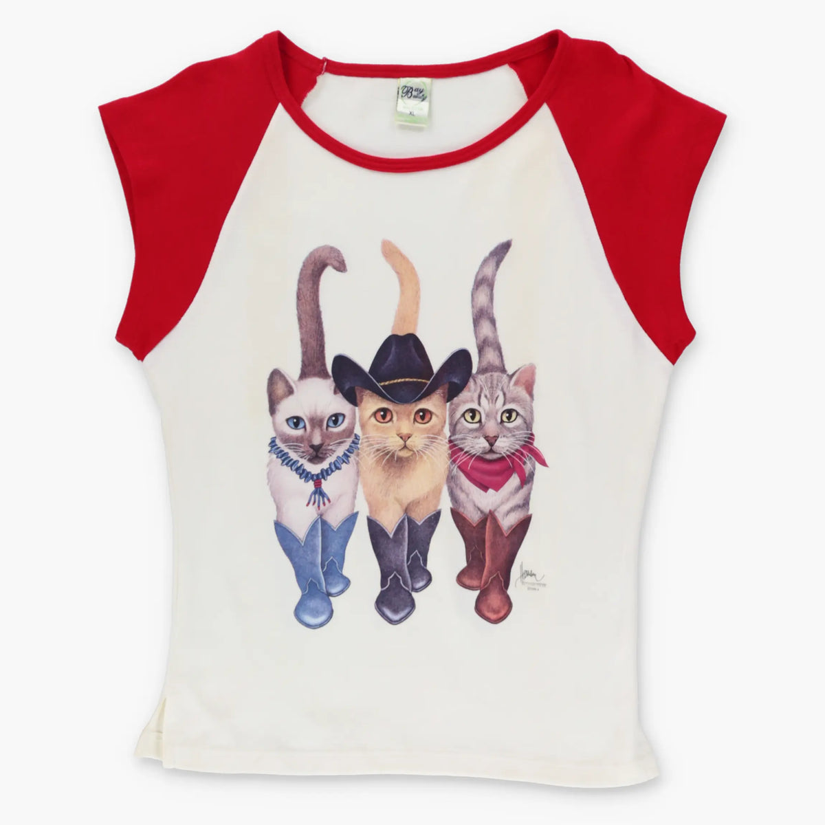 Vintage Bob Harrison Western Cats Cheeky Front Back Ringer Baby Tee (M-L)