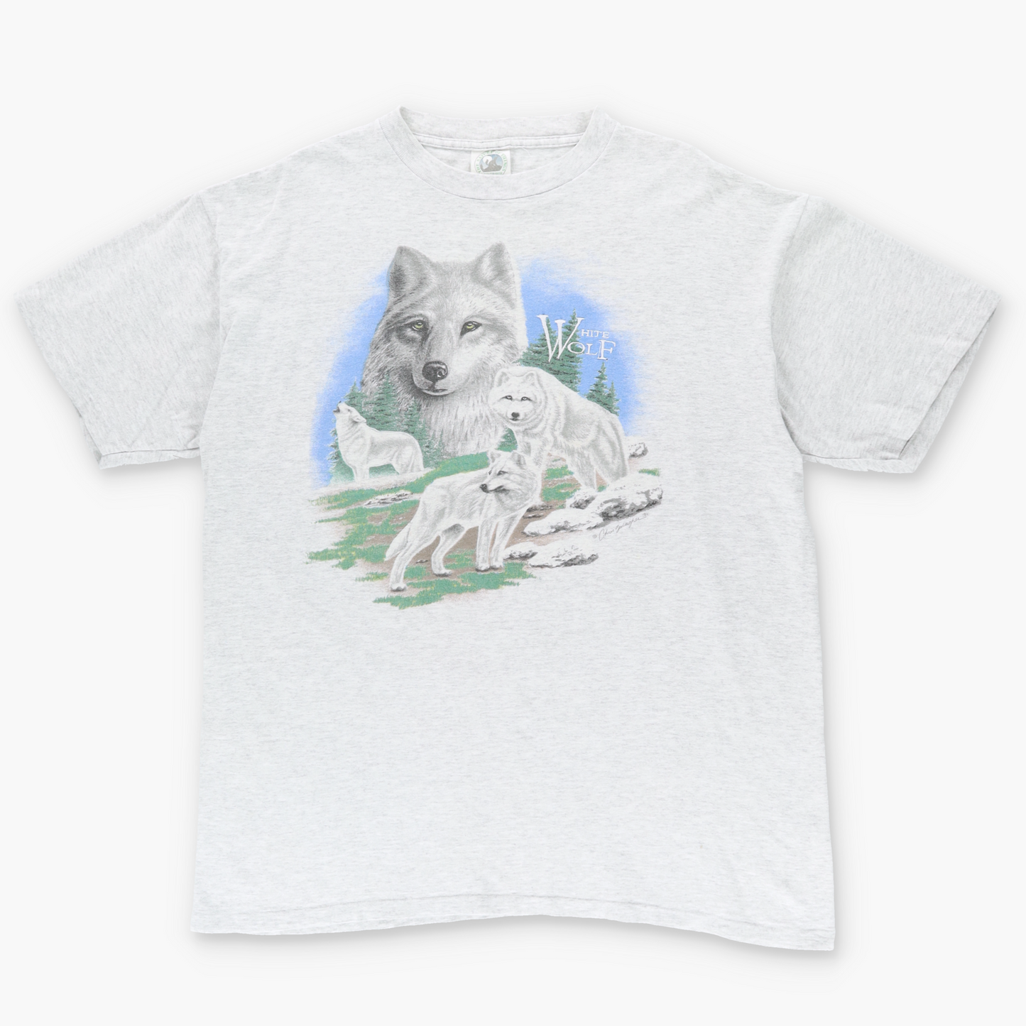 1994 White Wolf Embroidered Forest Snow Single Stitch Grey Tee (XL)