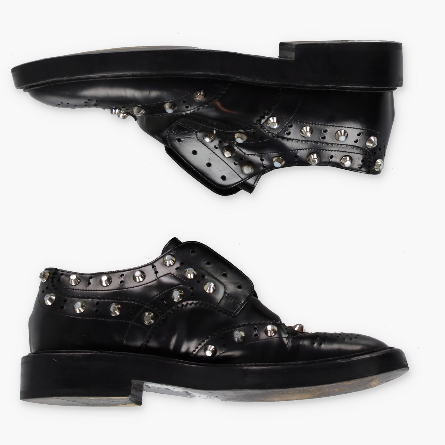 BALENCIAGA Studded Wing-Tip Black Derby Loafer (37.5)