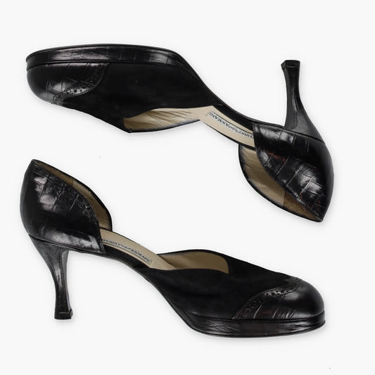 EMPORIO ARMANI Suede & Croc Italy Made Black Round Toe Heels (39) Vintage Sole Melbourne