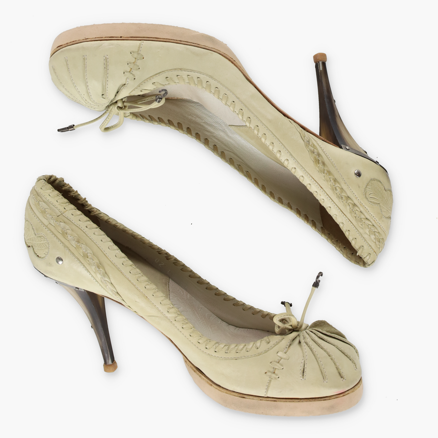 DIOR Beige Whip Stitch Bow Beige Tortoise Heels (39)