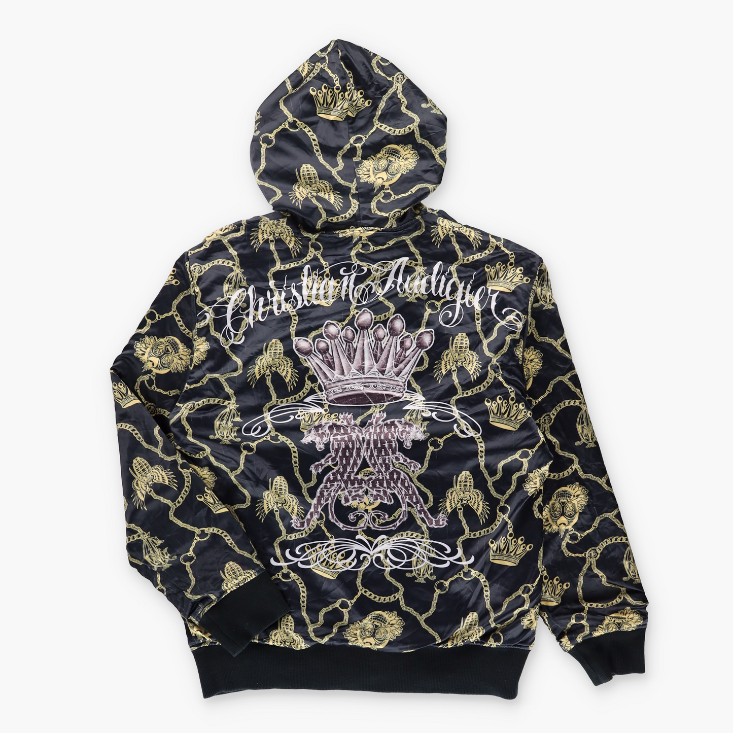 CHRISTIAN AUDIGIER Marijuana Leaf & Gold Metallic Detail Reversible Full Zip Hoodie Sweatshirt (M-L)