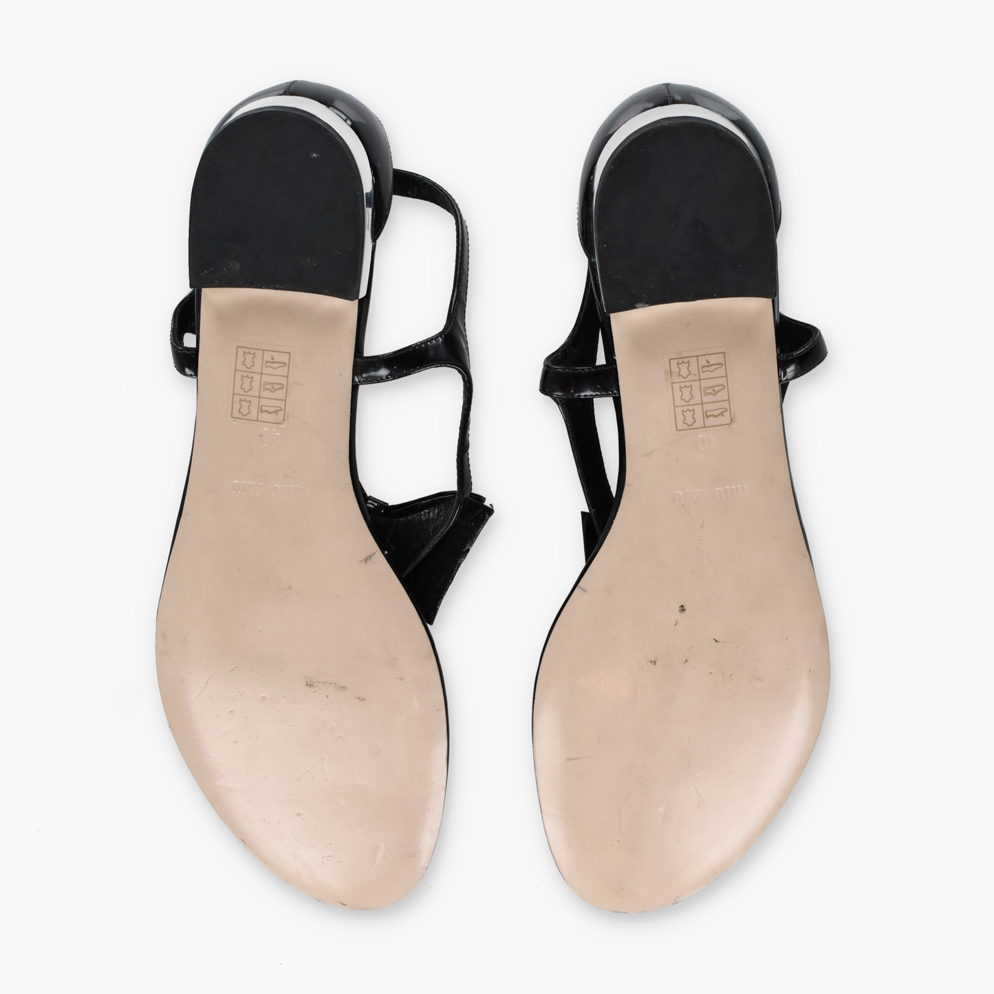 MIU MIU Black Patent Leather Bow Adjustable Buckle Strap T-Bar Sandals (40)