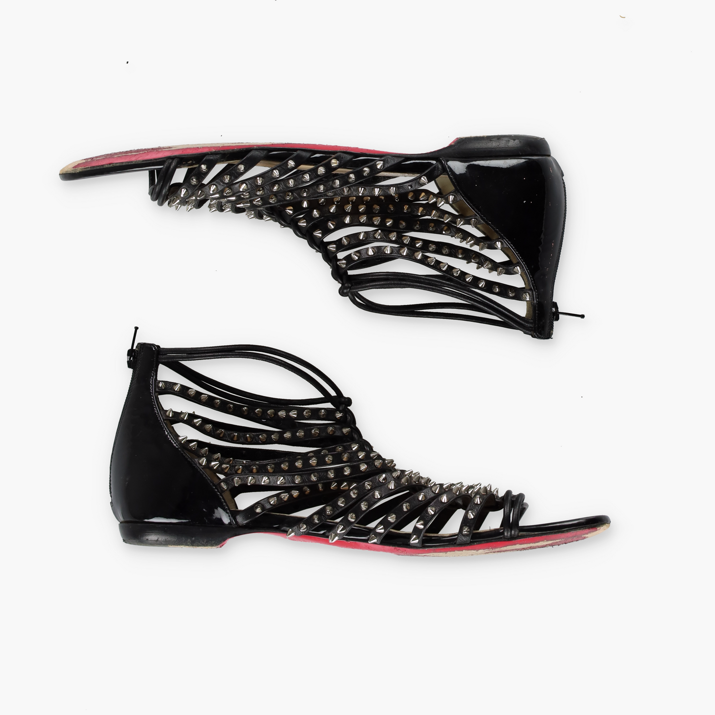 CHRISTIAN LOUBOUTIN Italian Made 'Millaclou' Spike Studded Strappy Flat Sandals (36.5)