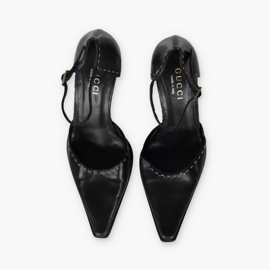 GUCCI Vintage Black Leather Stitched Pumps Heels (7.5)